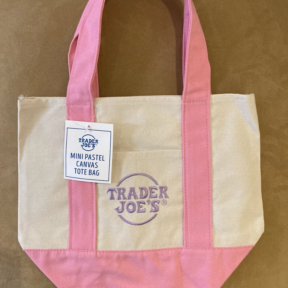 🩷 Trader Joe's MINI PASTEL CANVAS TOTE BAG Reusable NWT Limited Edition PINK 🩷